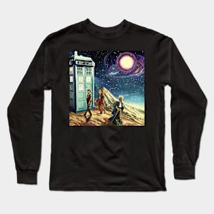 Tardis and Doctor Who Searching in Universe Long Sleeve T-Shirt